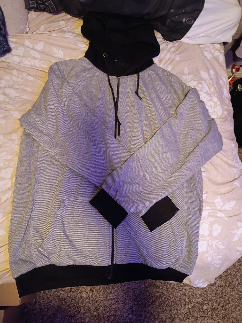 burnside Gray Zip-Up Sweater with Black Hood & Trim